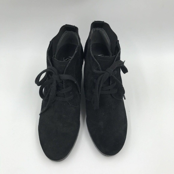 Franco Sarto Booties Size 8.5M Black Suede Armelle Ankle Lace Up Wedge - Picture 3 of 12